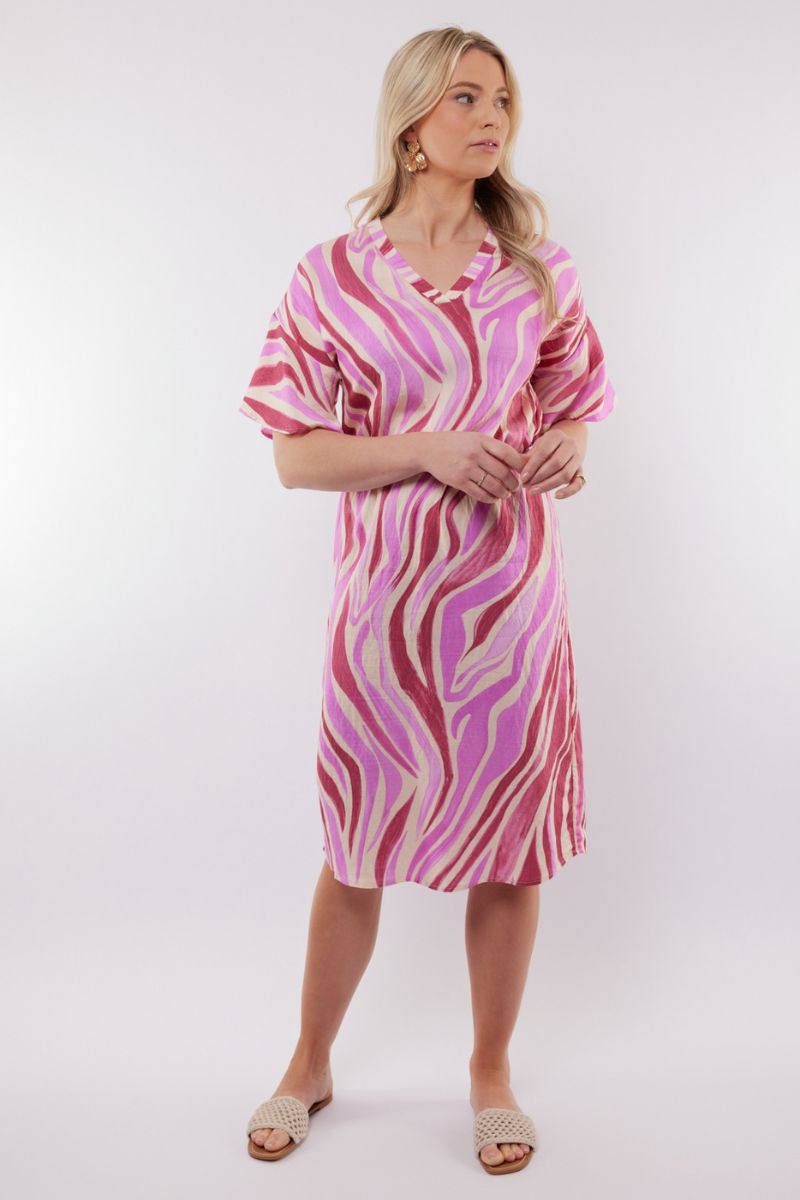 C&S The Label Puerto Rico Dress Offwhite/Super Pink