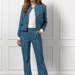 Studio Anneloes Flair Pinstripe Trousers Denim Blue/Offwhite