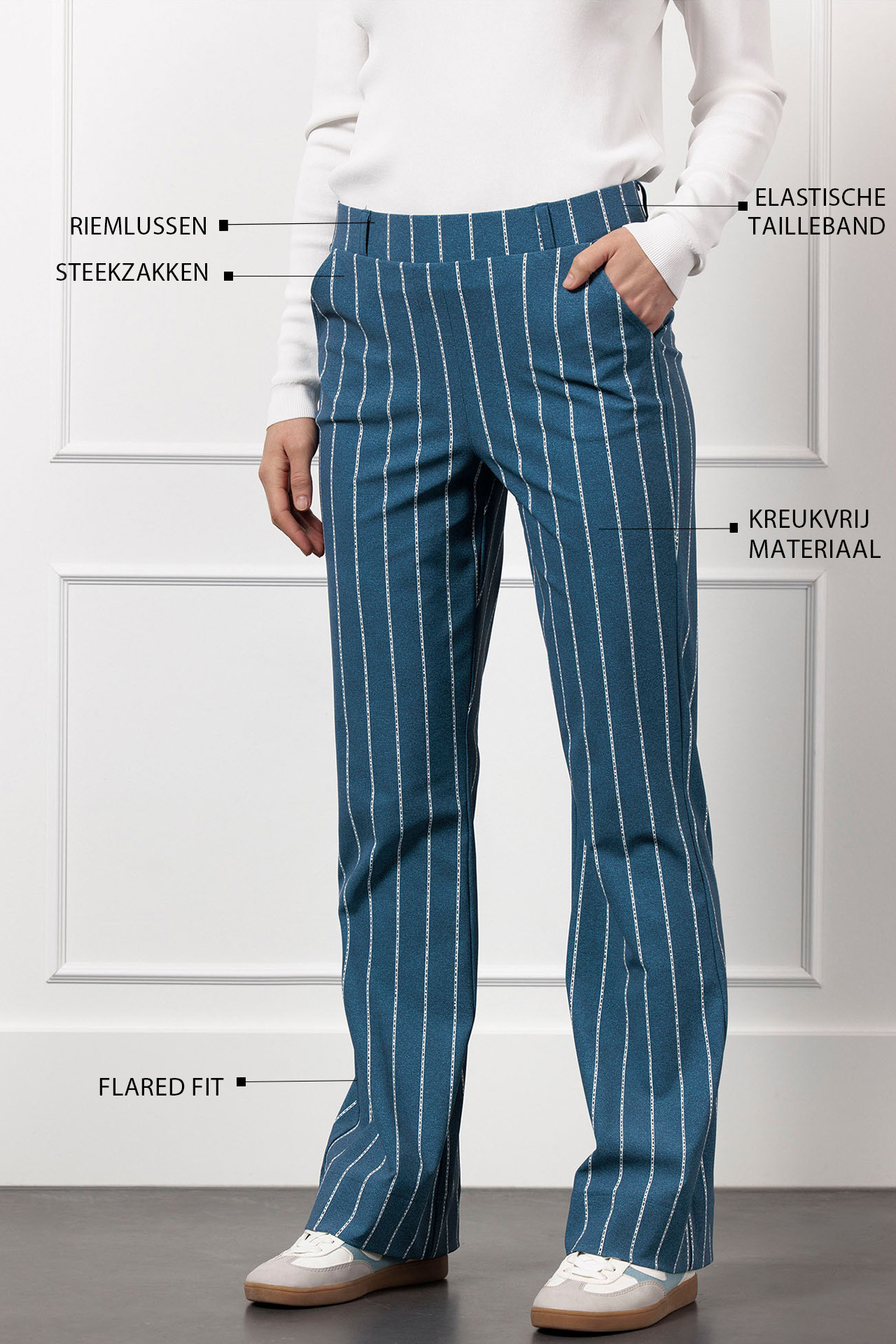 Studio Anneloes Flair Pinstripe Trousers Denim Blue/Offwhite - Afbeelding 6
