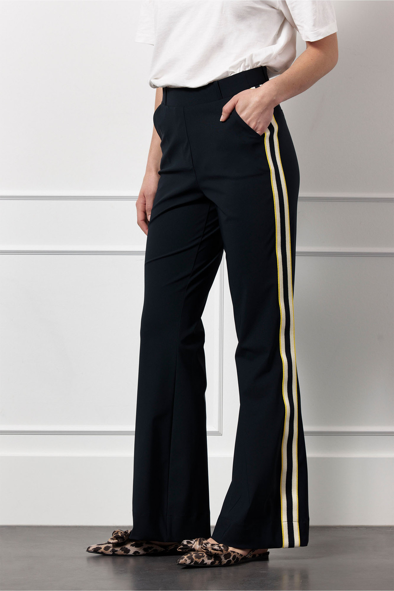 Studio Anneloes Nola Tape Flair Trousers Dark Blue