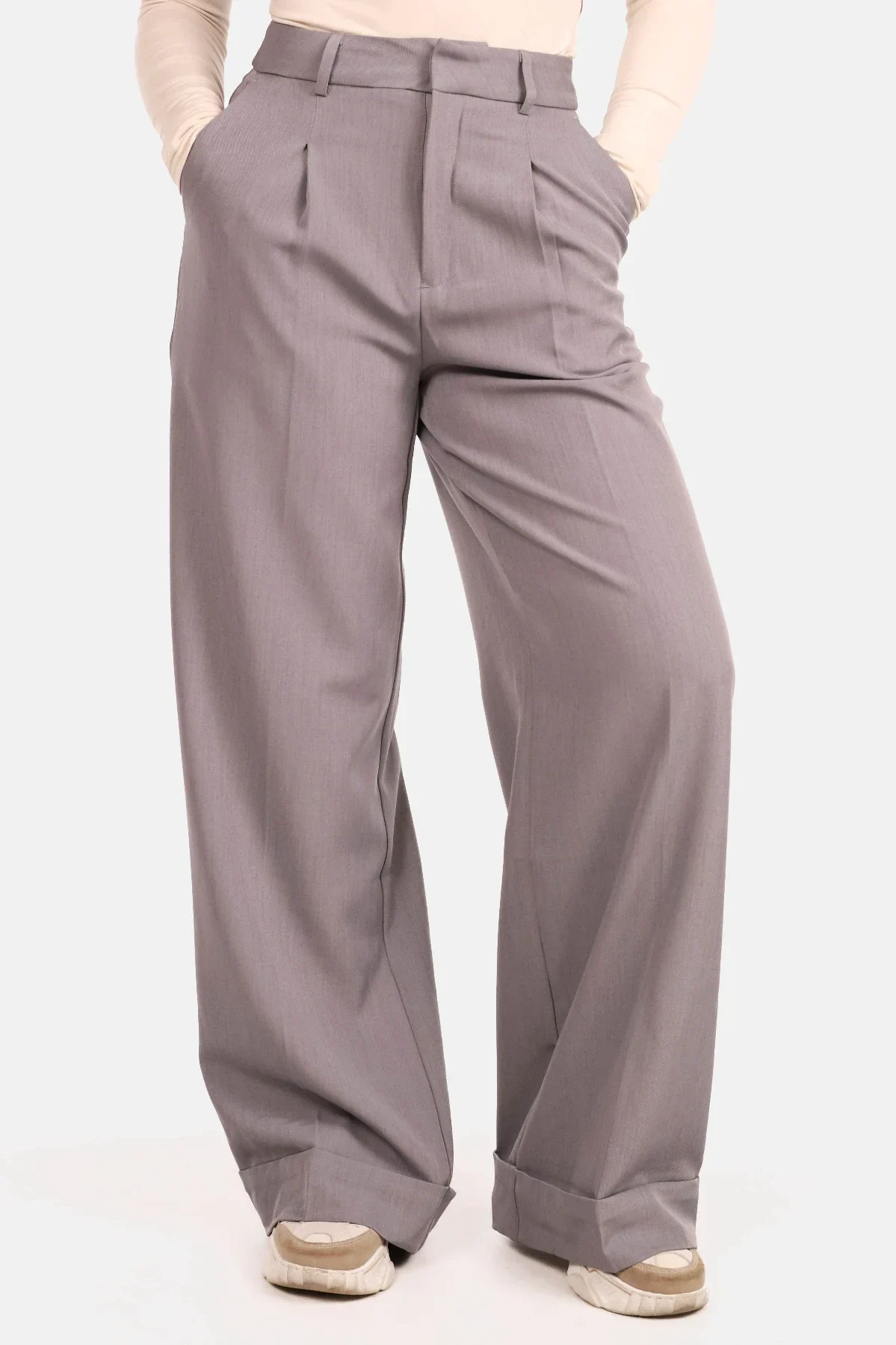 Bandplooibroek klassiek design lichtgrijs