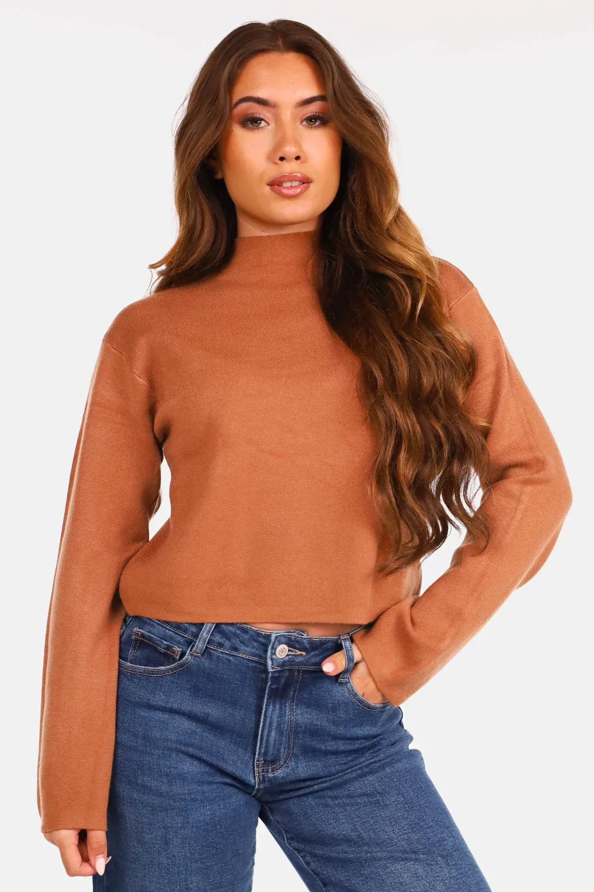Basic cropped trui camel