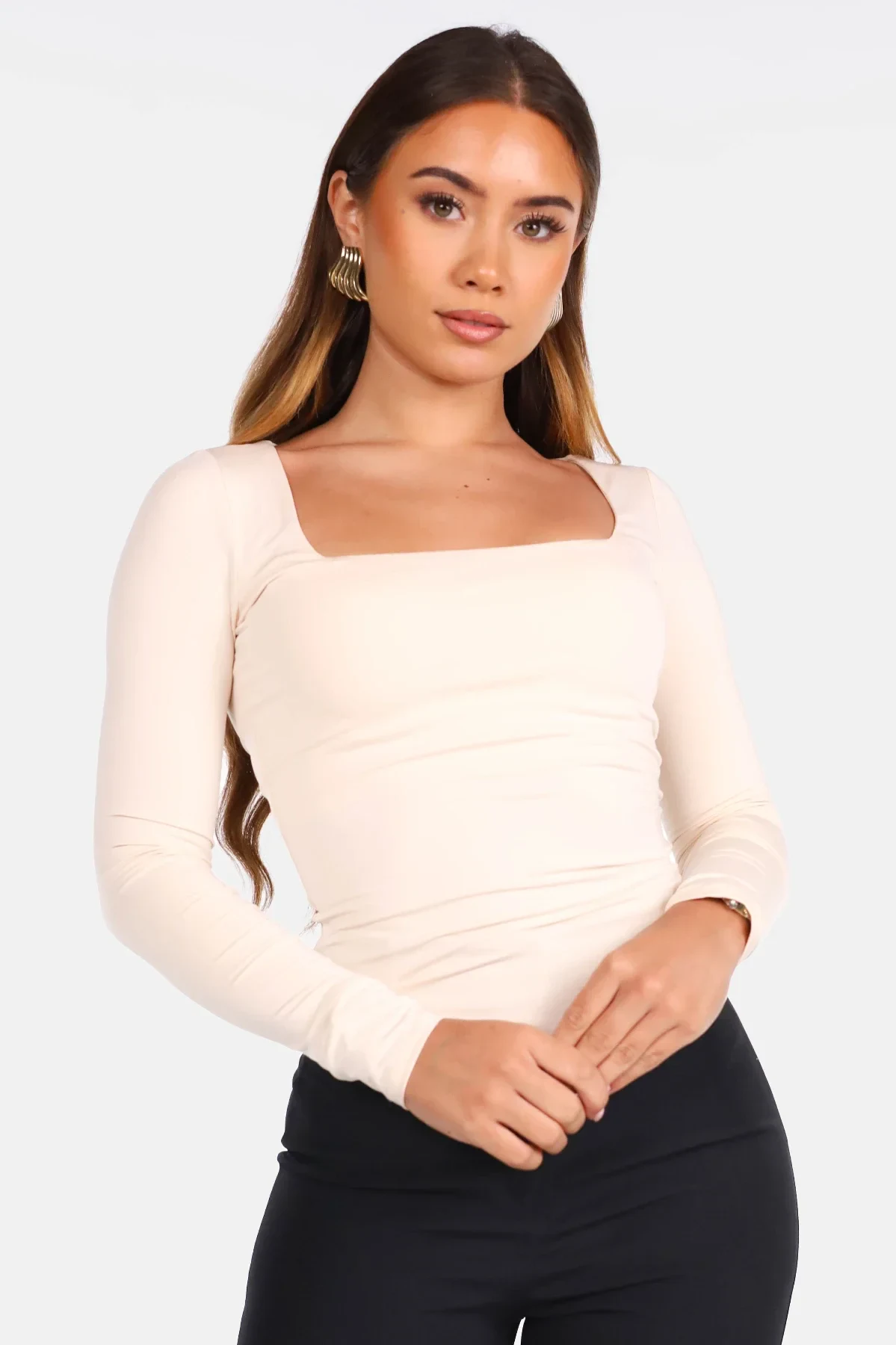 Basic shirt vierkante hals beige