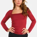 Basic shirt vierkante hals bordeaux