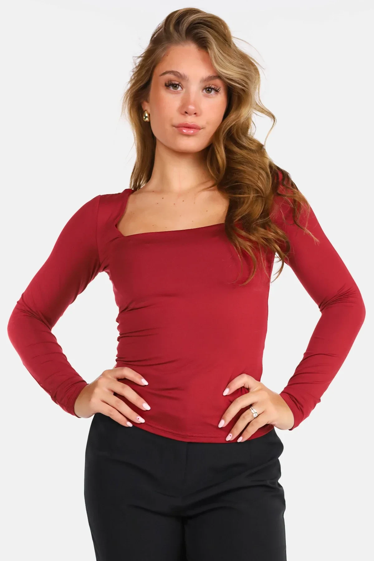 Basic shirt vierkante hals bordeaux