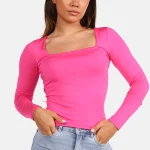 Basic shirt vierkante hals fuchsia