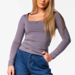 Basic shirt vierkante hals grijs