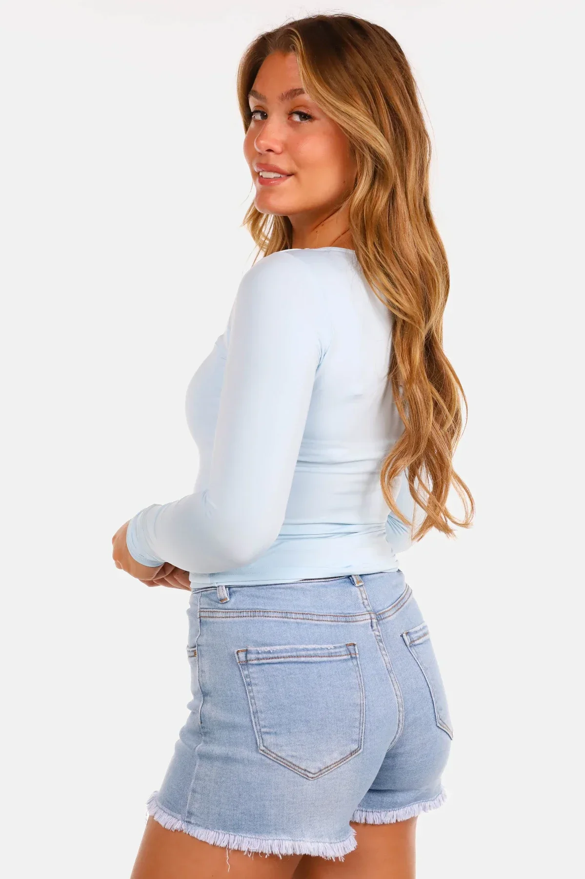 Basic shirt vierkante hals lichtblauw - Afbeelding 4