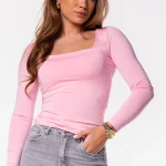 Basic shirt vierkante hals lichtroze