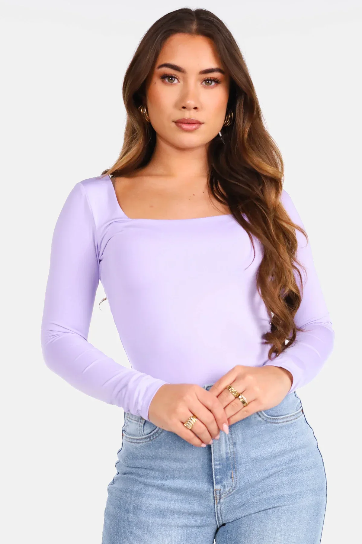 Basic shirt vierkante hals lila