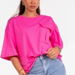 Basic t-shirt pocket baby roze