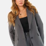 Blazer met knoopsluiting en rechte fit gemêleerd grijs