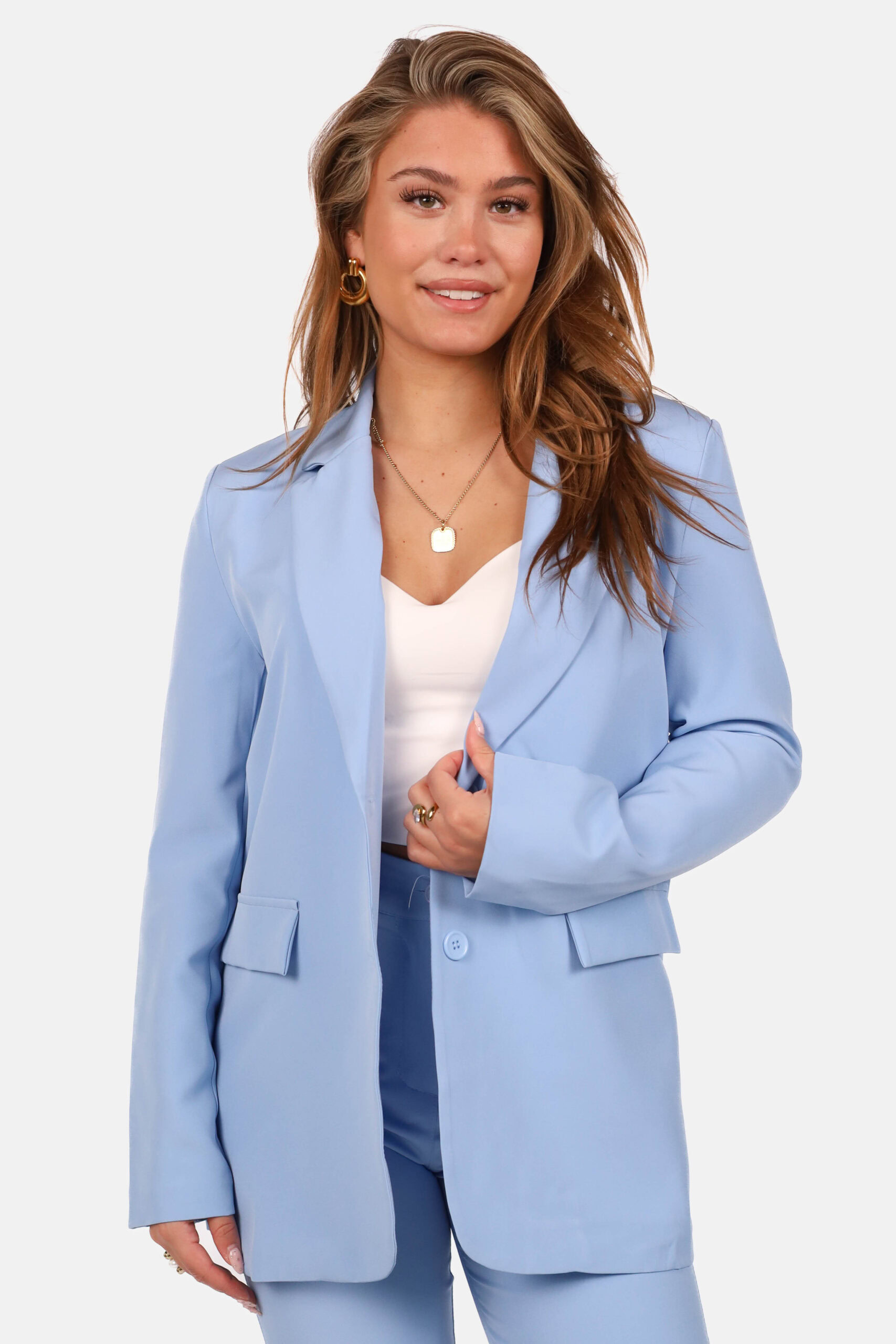 Blazer met knoopsluiting en rechte fit lichtblauw