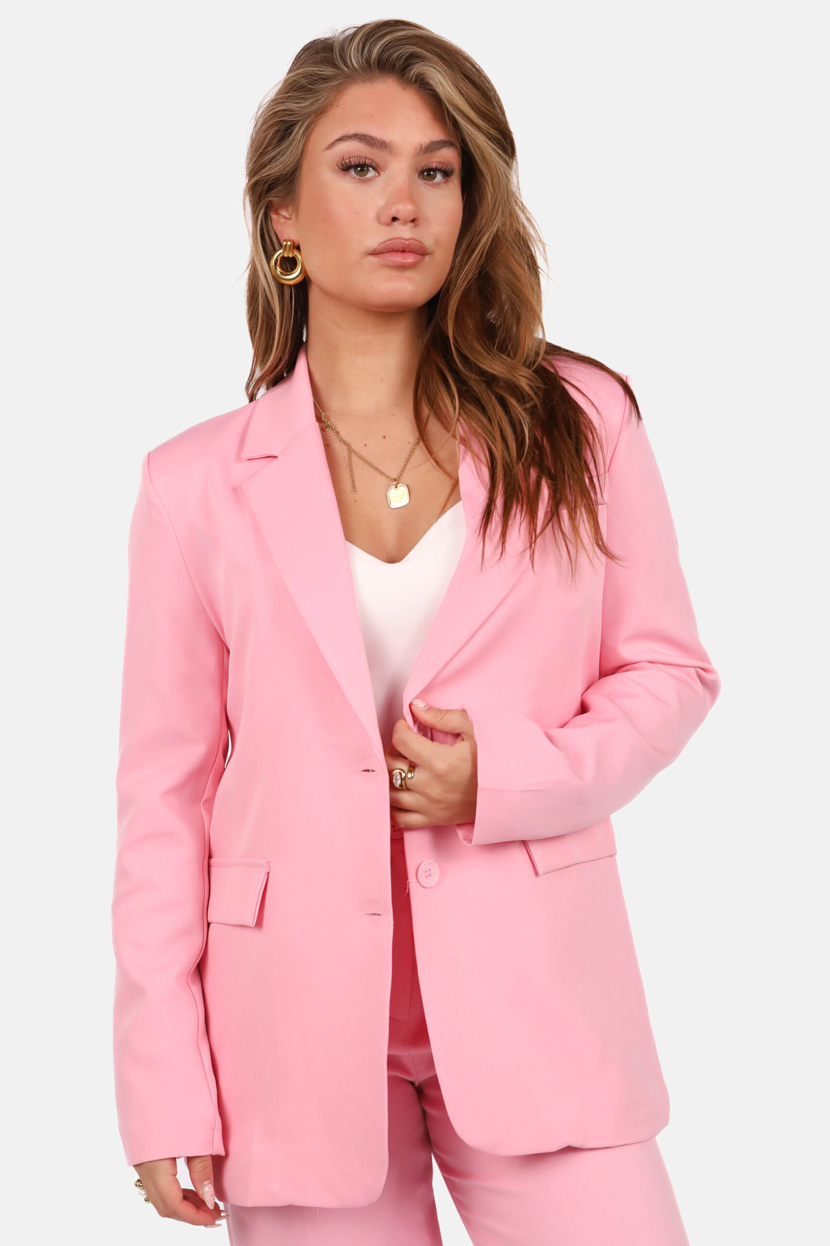 Blazer met knoopsluiting en rechte fit lichtroze