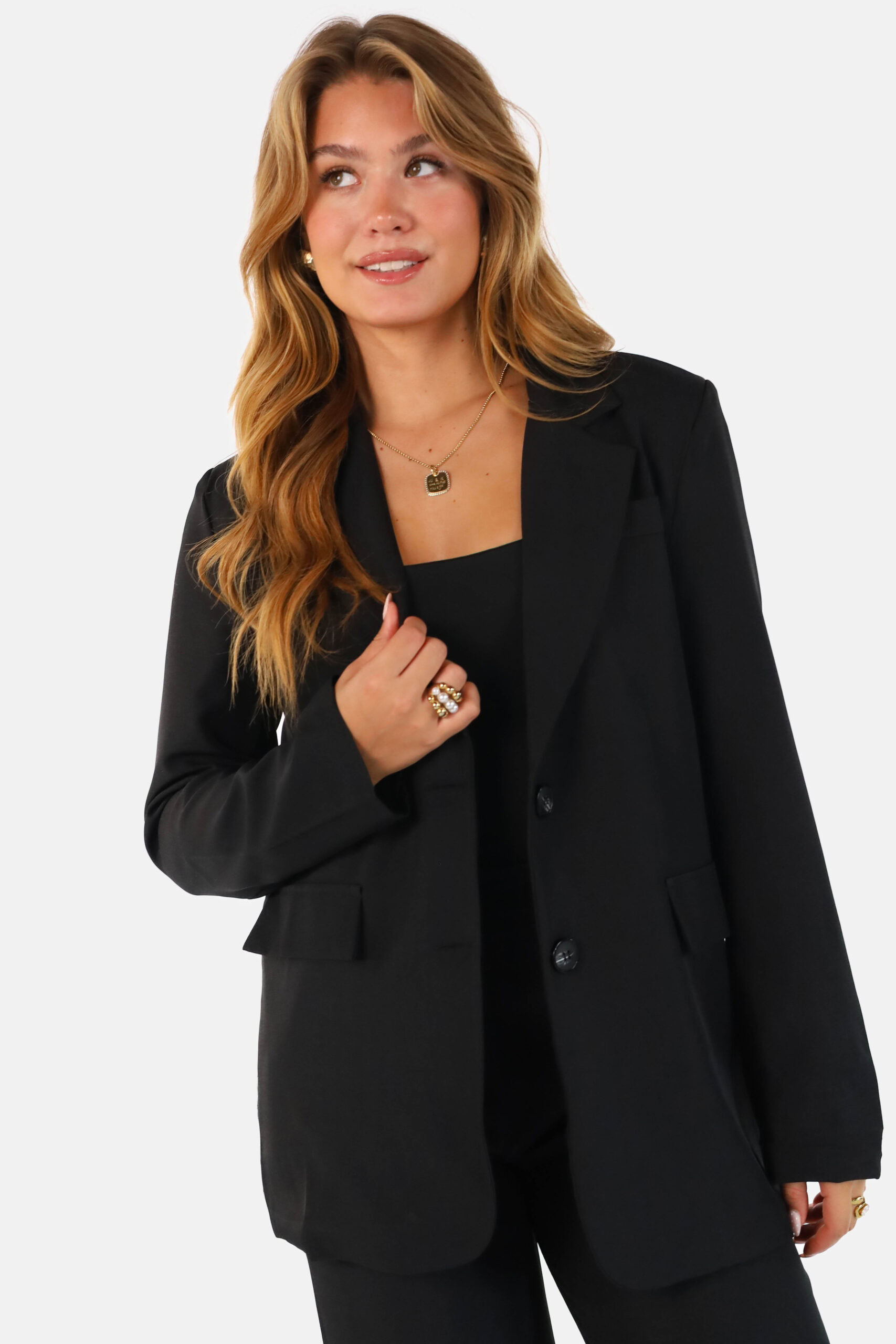 Blazer met knoopsluiting en rechte fit zwart