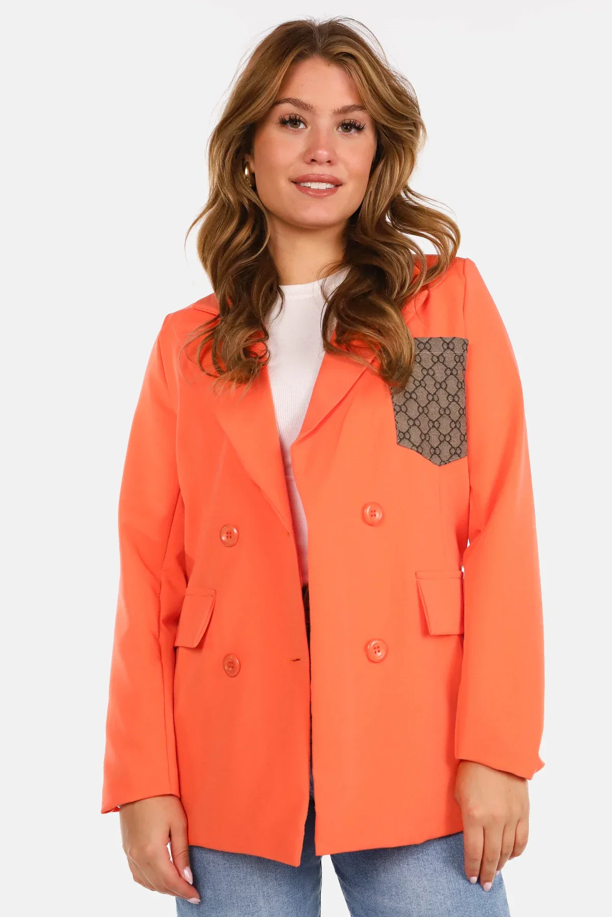 Blazer met patroon op borstzakje oranje