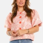 Blouse met pofmouwen en knopen oranje