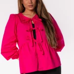 Blouse top strikjes fuchsia