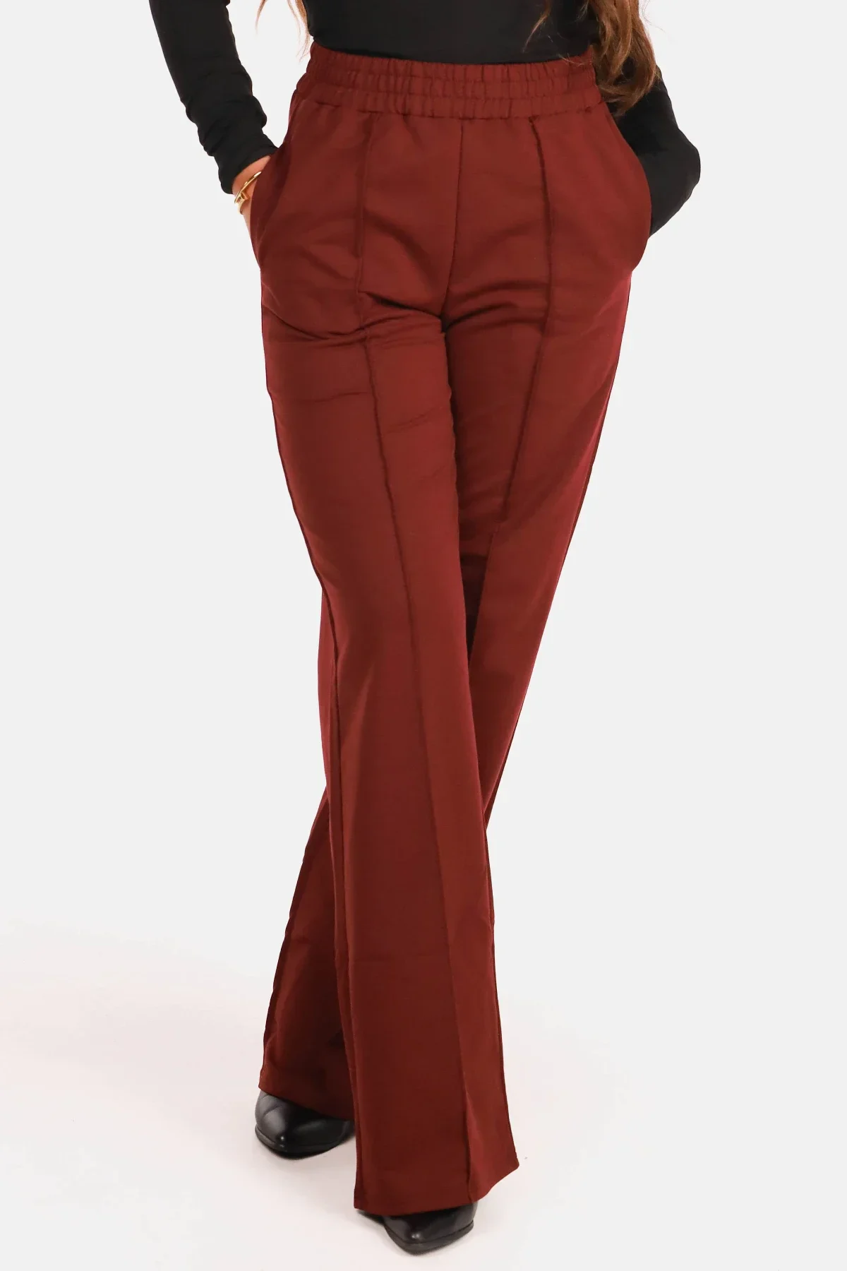 Broek wide leg casual bordeaux