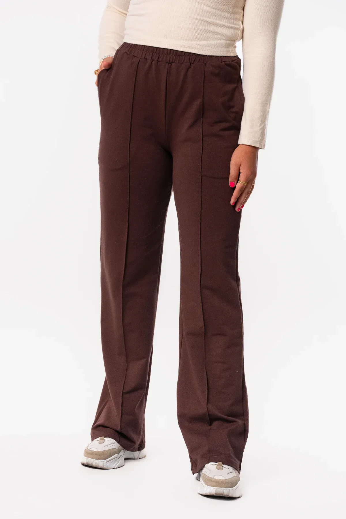 Broek wide leg casual bruin