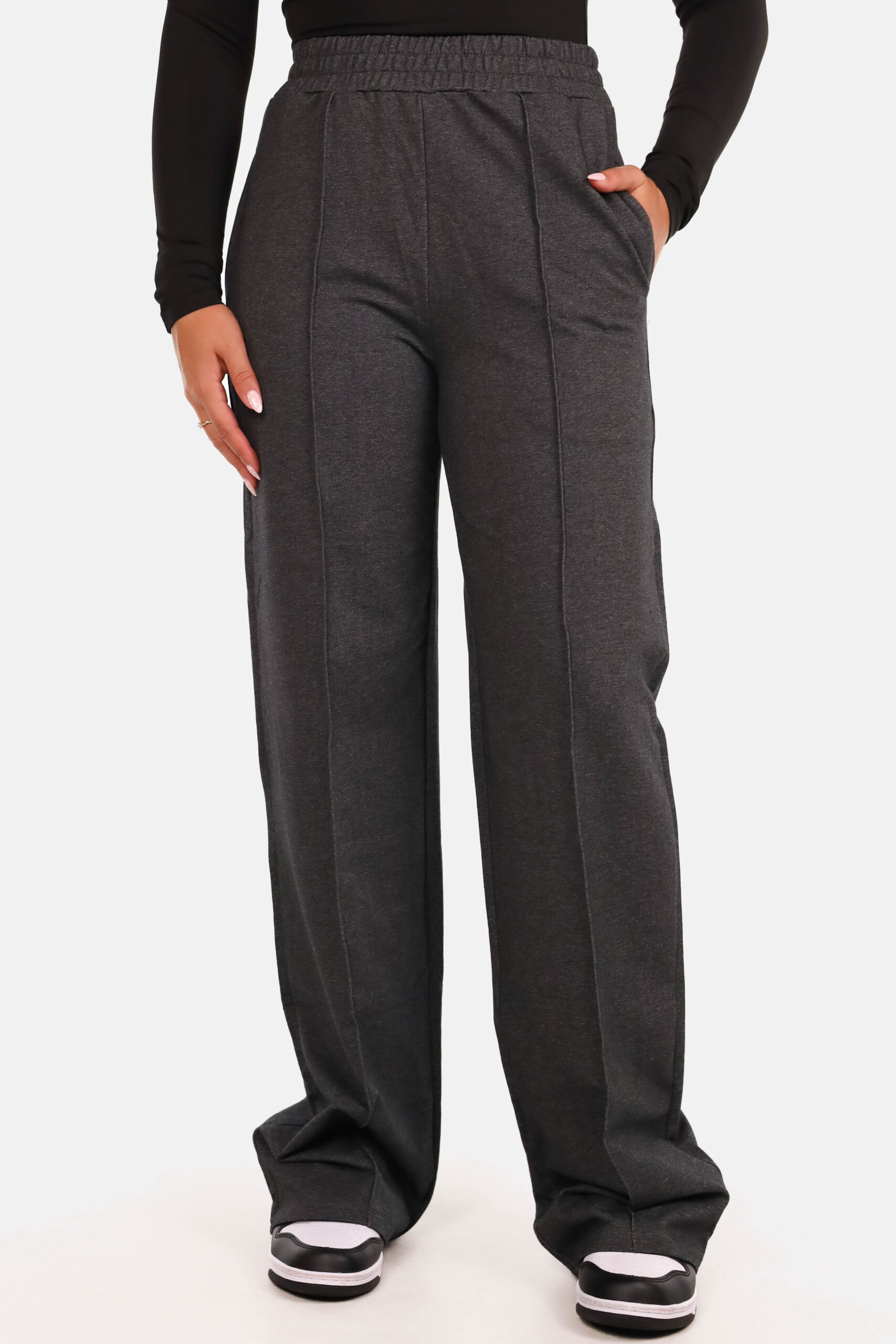 Broek wide leg casual donkergrijs