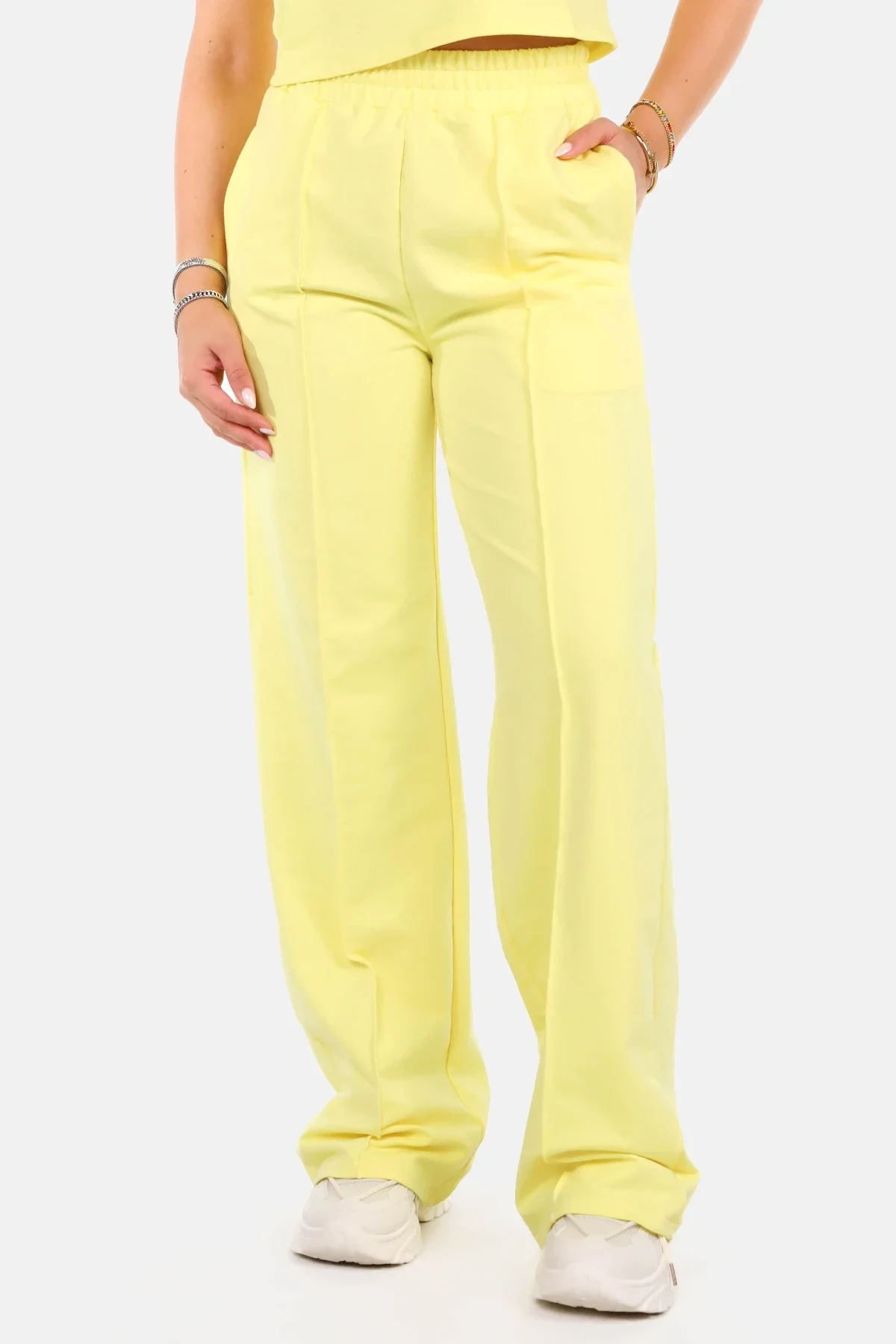 Broek wide leg casual geel