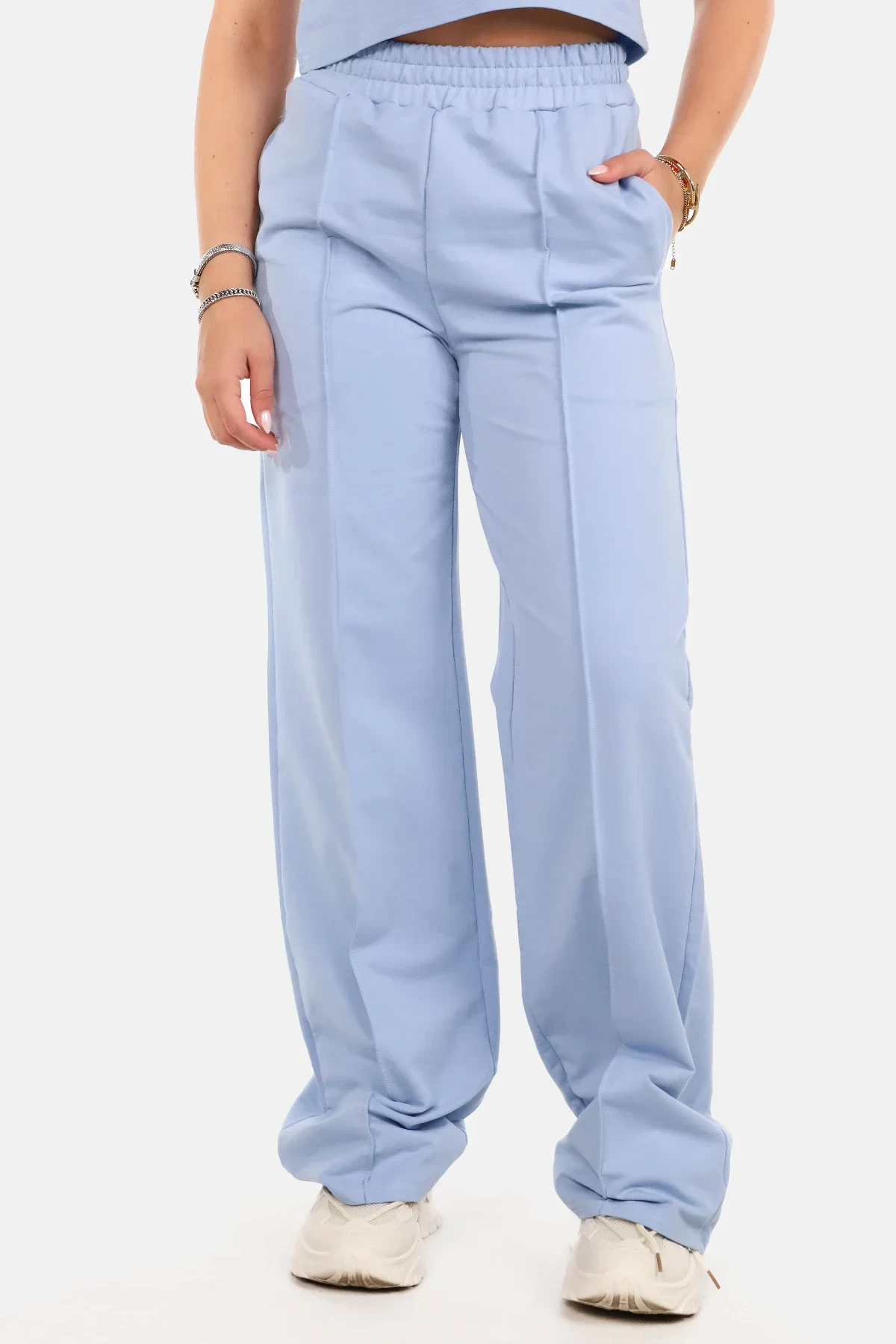 Broek wide leg casual lichtblauw