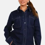 Denim blouse straight fit donkerblauw