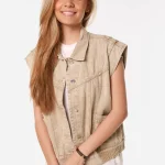 Denim gilet beige