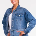 Denim jack gerafeld blauw