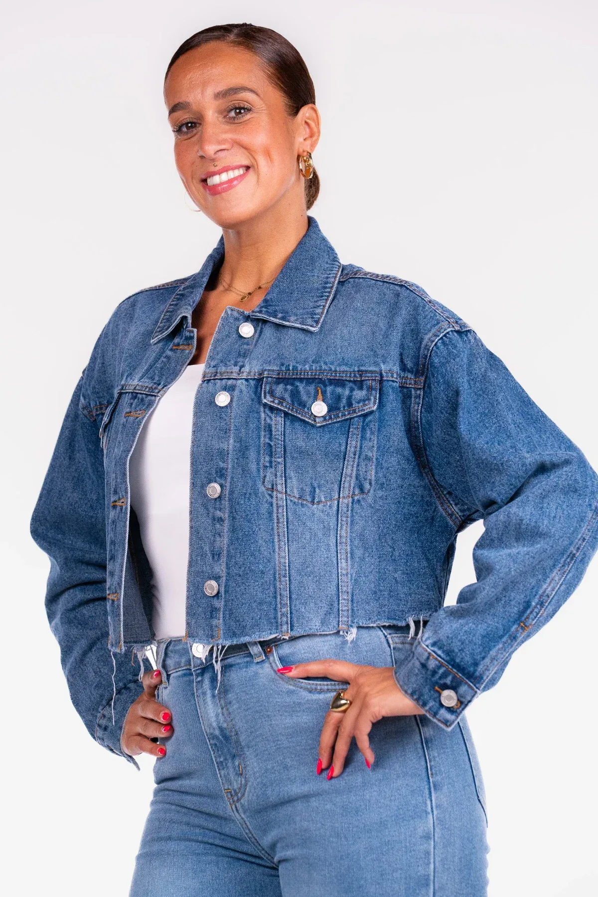 Denim jack gerafeld blauw