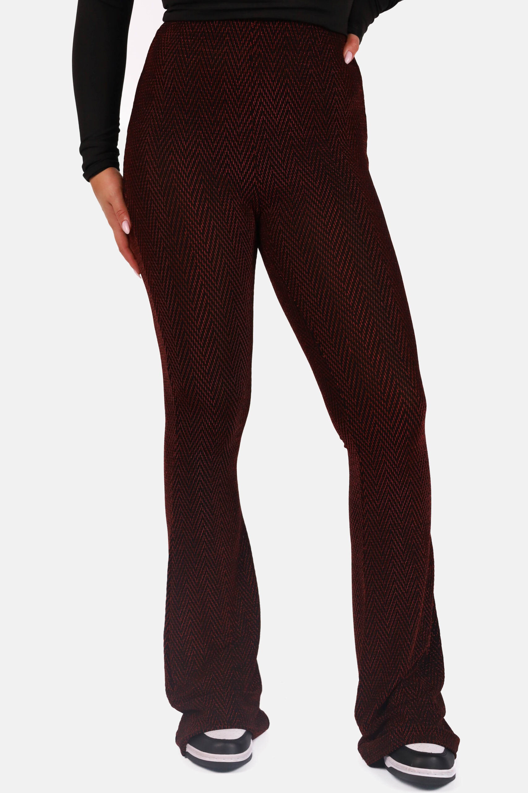 Flared broek met glittereffect rood