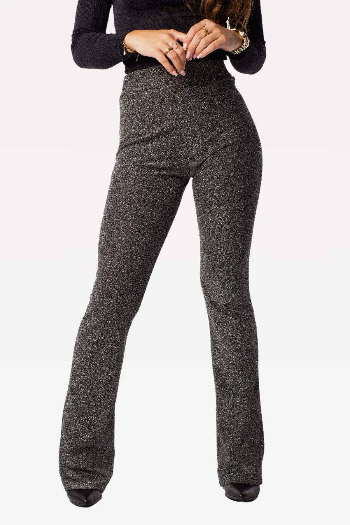 Flared pants glitter zilver