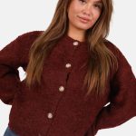 Gebreid vest wolblend met knopen bordeaux