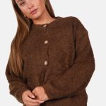 Gebreid vest wolblend met knopen bruin