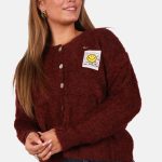 Gebreid vest wolblend met patchdetail bordeaux