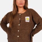 Gebreid vest wolblend met patchdetail bruin