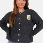 Gebreid vest wolblend met patchdetail grijs