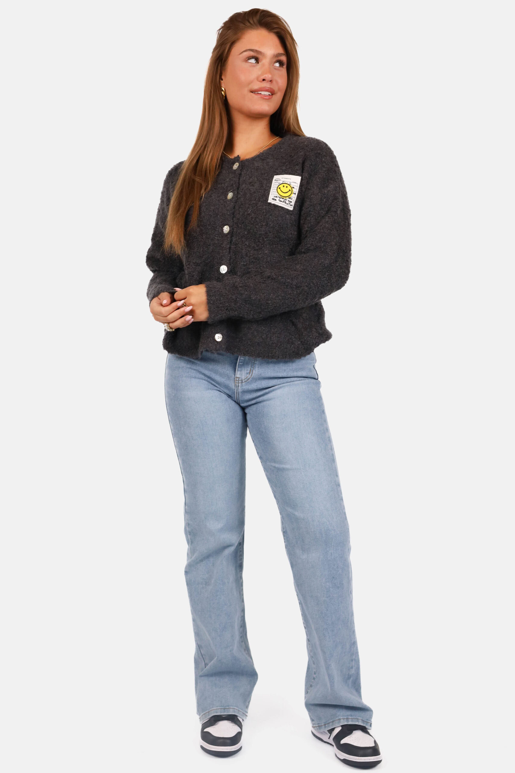 Gebreid vest wolblend met patchdetail grijs - Afbeelding 3