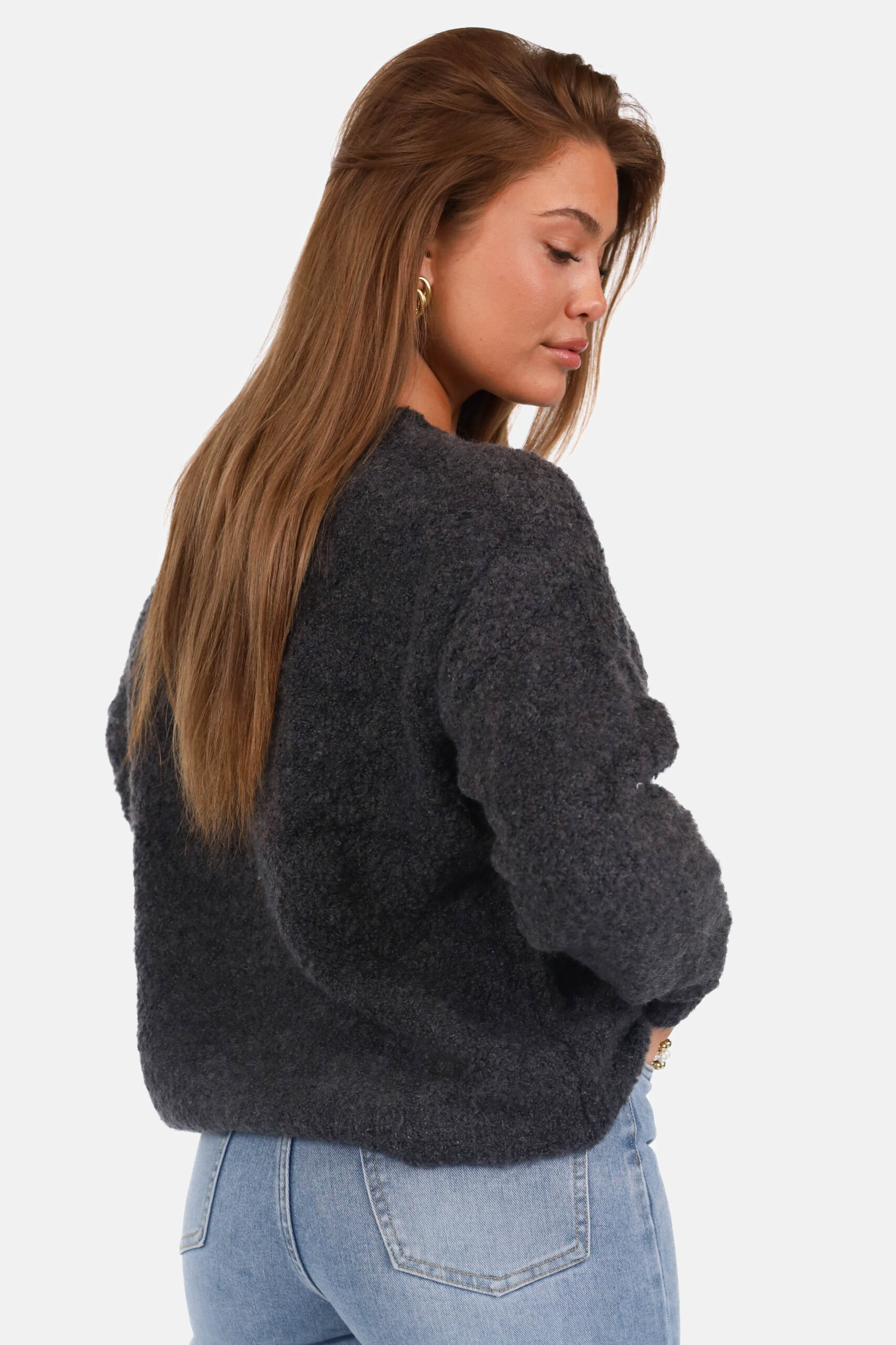 Gebreid vest wolblend met patchdetail grijs - Afbeelding 4