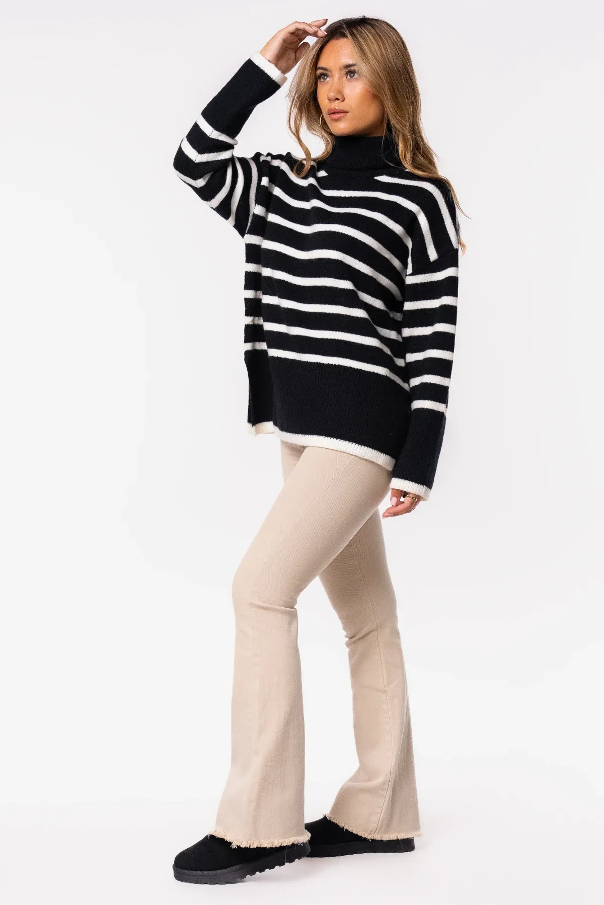Gebreide coltrui gestreept zwart - Afbeelding 4