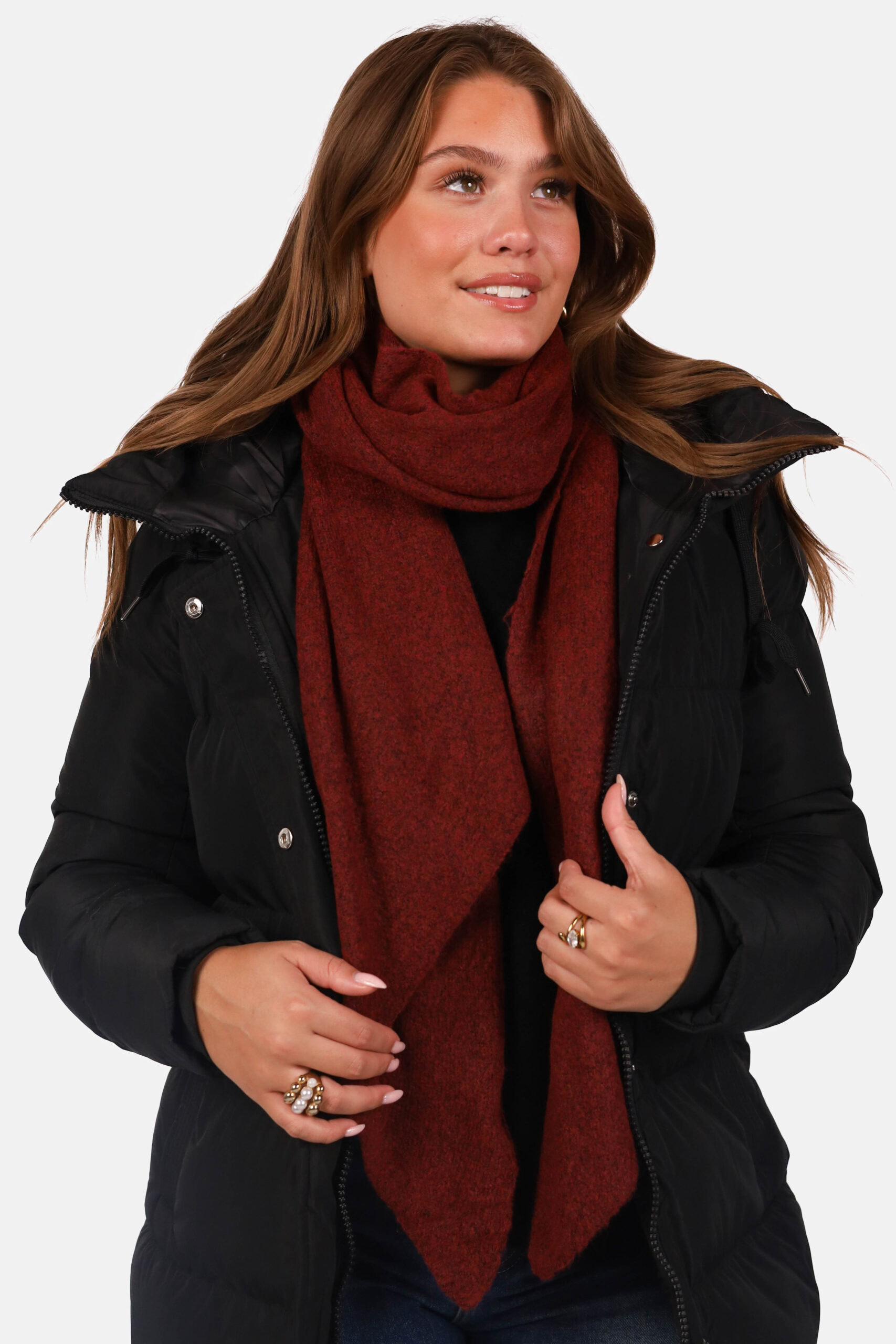 Gebreide sjaal wolblend lang model bordeaux