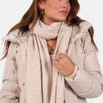 Gebreide sjaal wolblend met ribstructuur beige