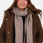 Gebreide sjaal wolblend met ribstructuur donker taupe