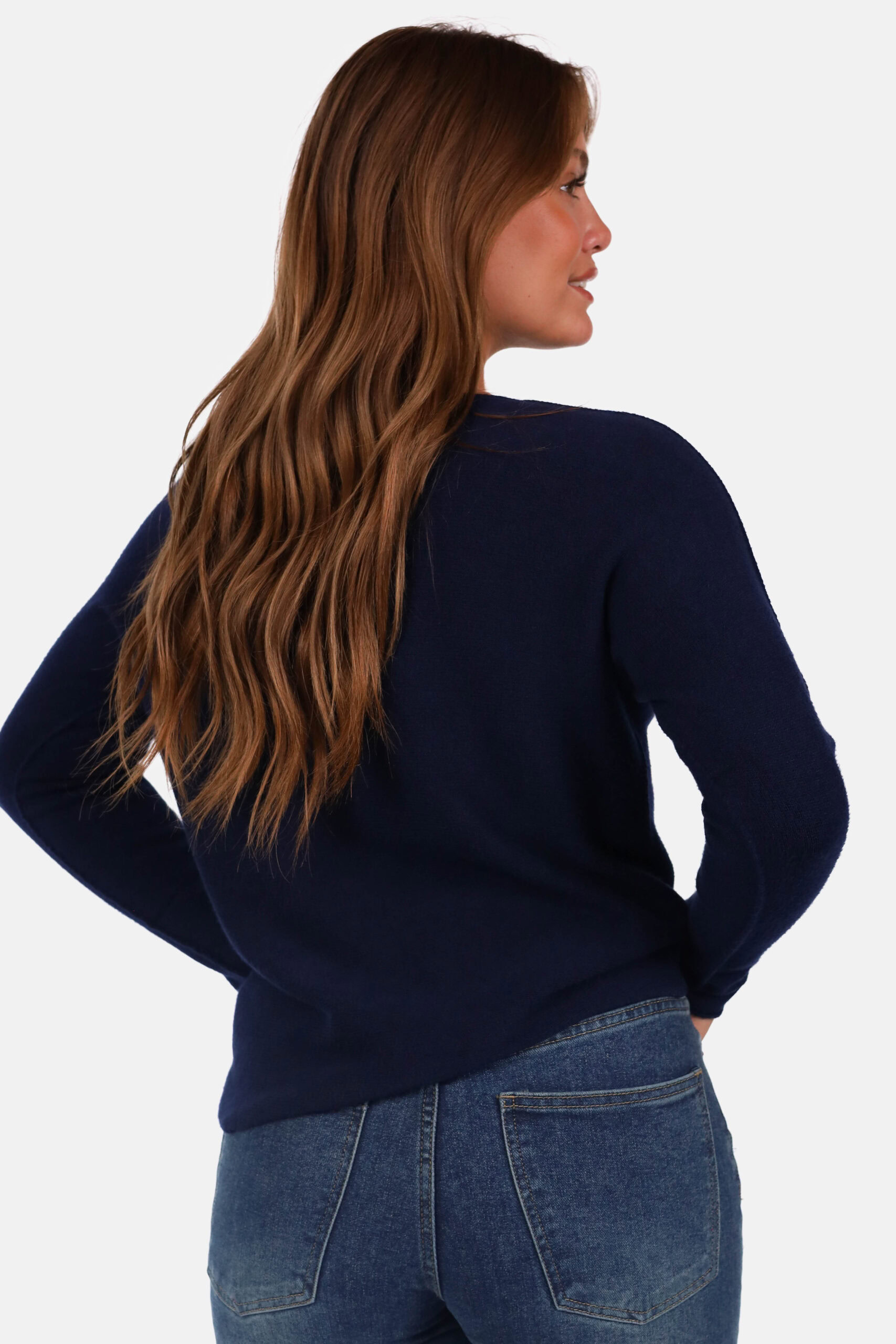 Gebreide trui met boothals donkerblauw - Afbeelding 4