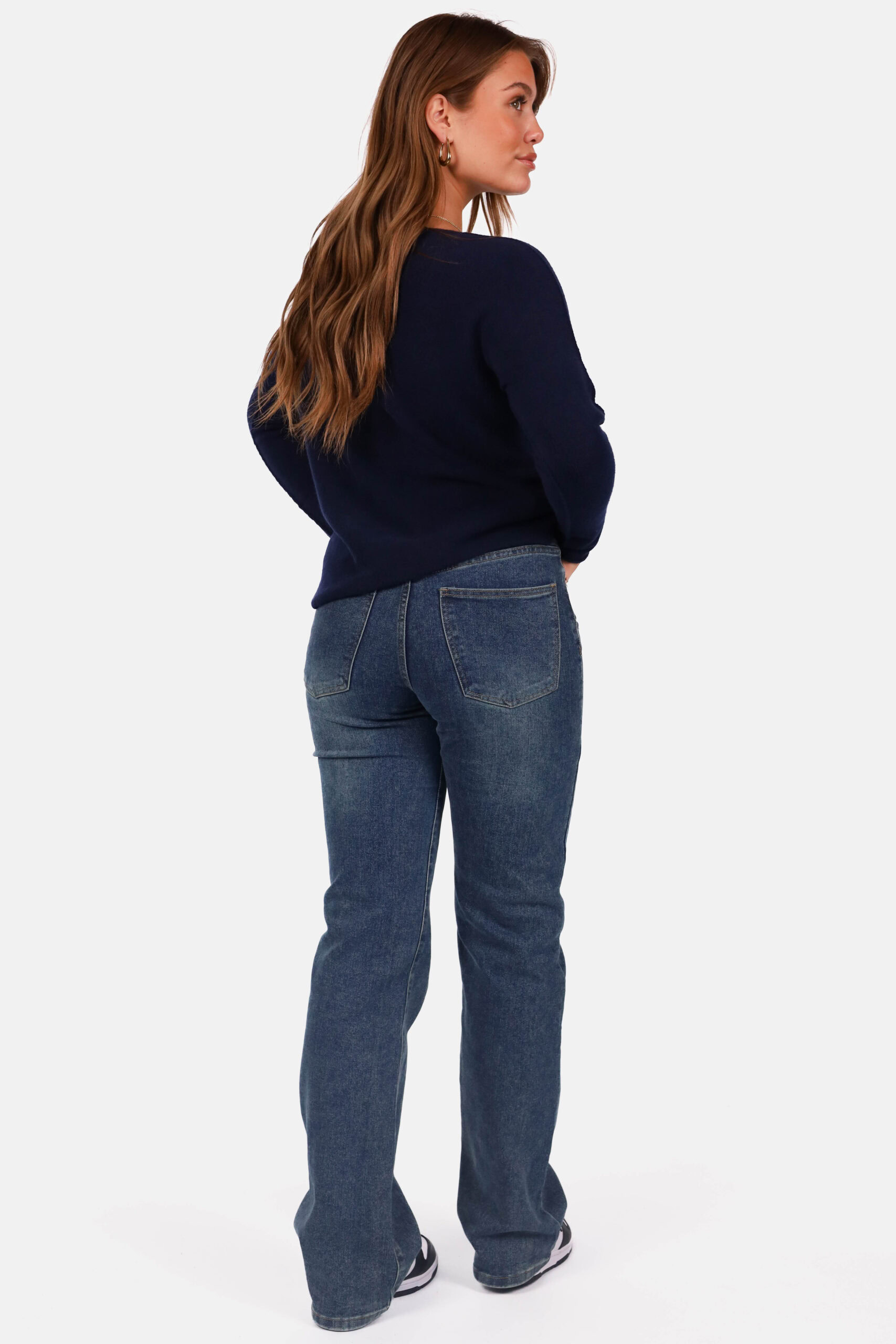 Gebreide trui met boothals donkerblauw - Afbeelding 5