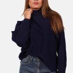 Gebreide trui met opstaande kraag donkerblauw