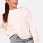 Gebreide trui met ronde hals wit