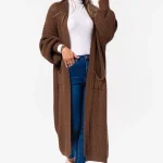 Gehaakt lang vest lichtbruin