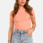 Geribd t-shirt met korte mouwen oranje